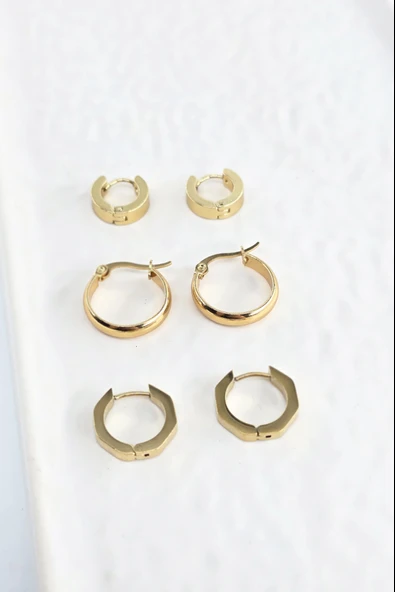 Kadın 316 L Paslanmaz Çelik Anti Alerjenik 6'lı Küpe Seti - Resim 3