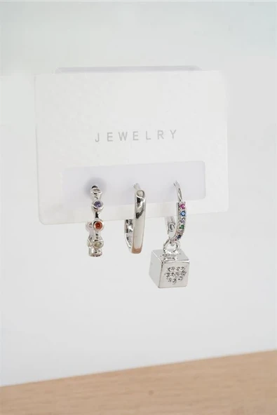 Kadın  Vip Seri Zirkon Taşlı 3'lü Küpe ürün görseli