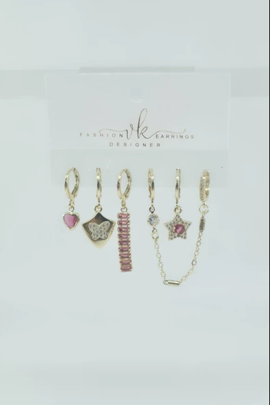 Kadın VIP Seri Zirkon Taşlı 6'lı Asimetrik Küpe Seti – Antialerjenik - Resim 3