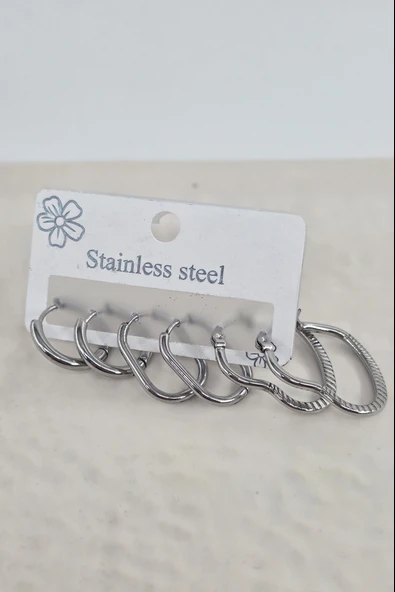 Kadın 316 L Paslanmaz Çelik Anti Alerjenik 6'lı Küpe Seti - Resim 2