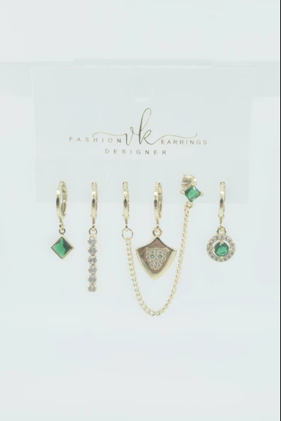 Kadın VIP Seri Zirkon Taşlı 6'lı Asimetrik Küpe Seti – Antialerjenik - Resim 2