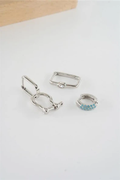 Kadın Vip Seri  Antialerjik Baget Zirkon Taşlı 3'lü Küpe - Resim 2