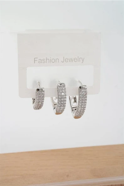 Kadın Vip Seri Zirkon Taşlı 3 Boy 3'lü Küpe Seti ürün görseli