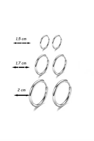 Kadın Kararmaz 316 L Çelik 6'lı Halka Set Küpe TKR001 - Resim 3
