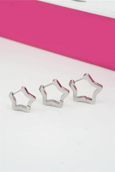 Kadın Vip Seri 316 L Paslanmaz Çelik Yıldız Model 3'lü Küpe Seti ürün görseli