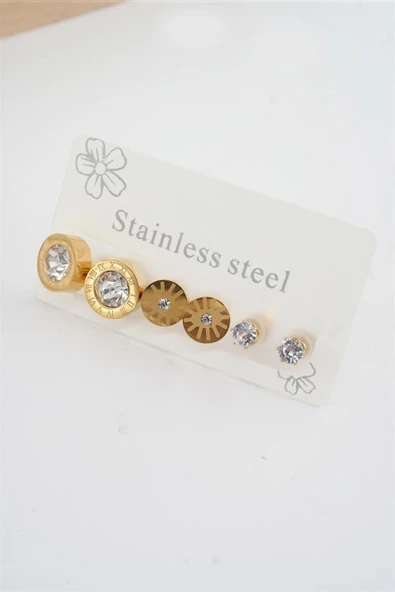 Kadın 316 L Paslanmaz Çelik Kararmaz  6'lı Küpe Seti ürün görseli