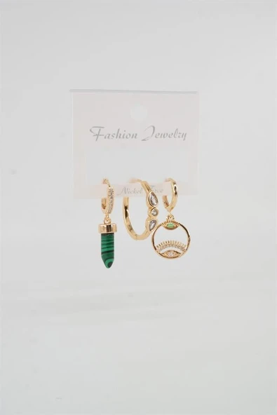 Kadın Vip Seri Zirkon Taşlı Göz Figürlü 3'lü Set Küpe ürün görseli