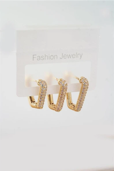 Kadın Vip Seri Zirkon Taşlı 3 Boy 3'lü Küpe Seti ürün görseli