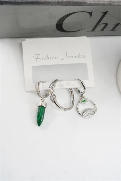 Kadın Vip Seri Zirkon Taşlı Göz Figürlü 3'lü Set Küpe - Resim 2