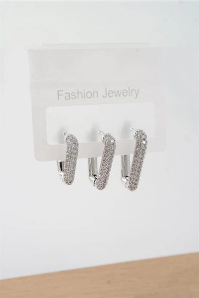 Kadın Vip Seri Zirkon Taşlı 3 Boy 3'lü Küpe Seti ürün görseli