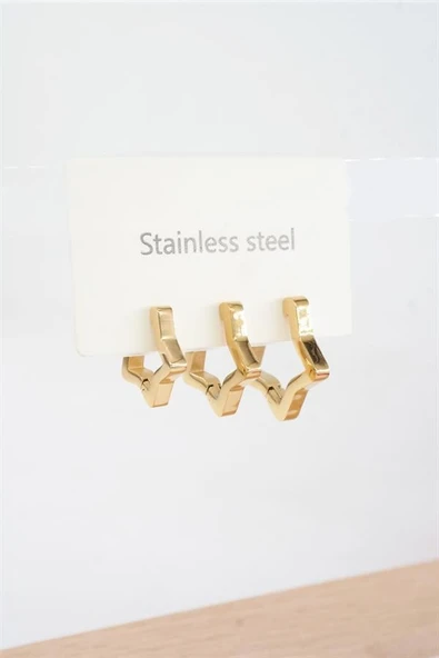 Kadın Vip Seri 316 L Paslanmaz Çelik Yıldız Model 3'lü Küpe Seti - Resim 2