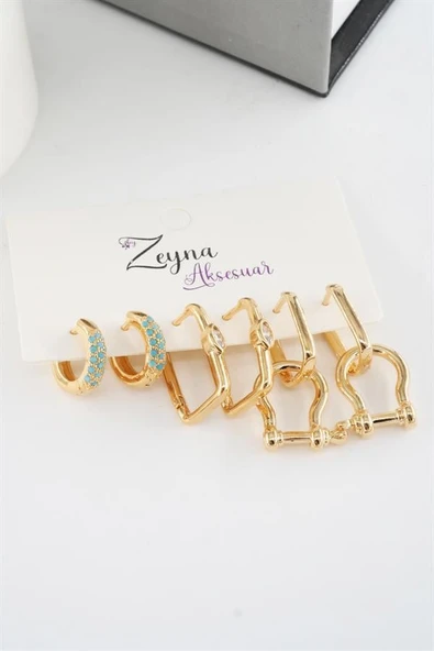 Kadın Vip Seri Zirkon Taşlı Karışık Figürlü 6'lı küpe Seti - Resim 3