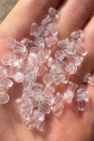 100 Adet(50 Çift) Silikon Küpe Arkalığı, Küpe Pistonu, Küpe Arkası 6x5 Mm TKR001 ürün görseli