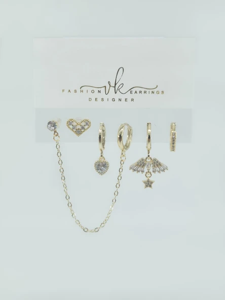 Kadın VIP Seri Zirkon Taşlı 6'lı Asimetrik Küpe Seti – Antialerjenik ürün görseli