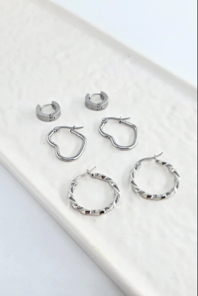 Kadın 316 L Paslanmaz Çelik Anti Alerjenik 6'lı Küpe Seti ürün görseli