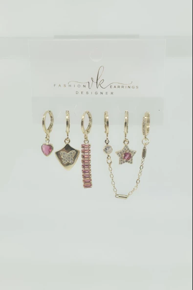 Kadın VIP Seri Zirkon Taşlı 6'lı Asimetrik Küpe Seti – Antialerjenik - Resim 2