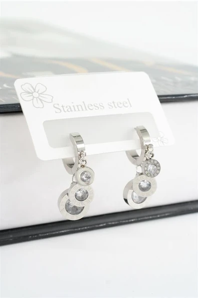 Kadın 316L Çelik Kararmaz Baget Zirkon Taşlı Shakira Model Küpe Seti ürün görseli