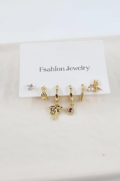 Kadın VIP Seri Zirkon Taşlı 6'lı Asimetrik Küpe Seti – Antialerjenik ürün görseli