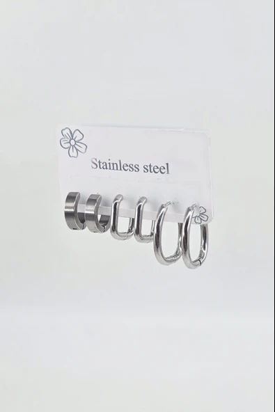 Kadın 316 L Paslanmaz Çelik Anti Alerjenik 6'lı Küpe Seti