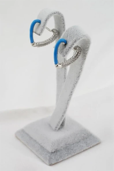 Kadın Altın Kaplama Zirkon Taşlı Mineli  Kalp Model Küpe - Resim 2