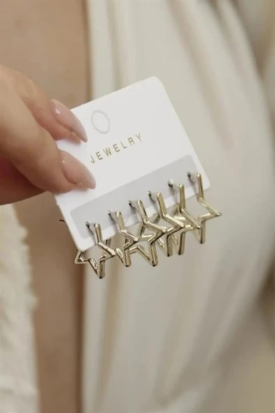 Kadın 3 Boy Yıldız Model  1.5 cm/ 2 cm / 2.5cm Küpe Seti zrk00593 ürün görseli