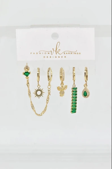 Kadın VIP Seri Zirkon Taşlı 6'lı Asimetrik Küpe Seti – Antialerjenik ürün görseli