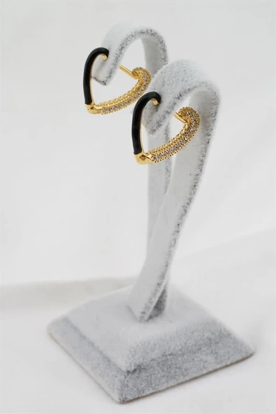 Kadın Altın Kaplama Zirkon Taşlı Mineli  Kalp Model Küpe - Resim 2