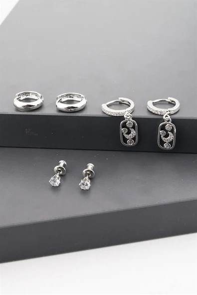 Kadın Altın Kaplama Zirkon Taşlı Ay Figürlü 6'lı Set Küpe ürün görseli