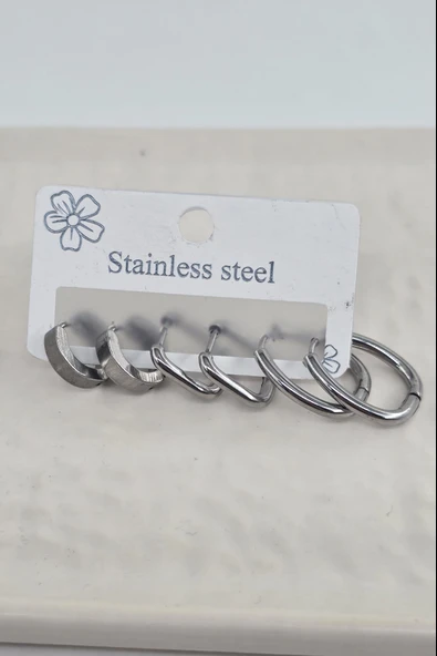 Kadın 316 L Paslanmaz Çelik Anti Alerjenik 6'lı Küpe Seti - 2