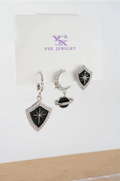 Kadın Vip Seri  Antialerjik Baget Zirkon Taşlı 3'lü Küpe - Resim 2