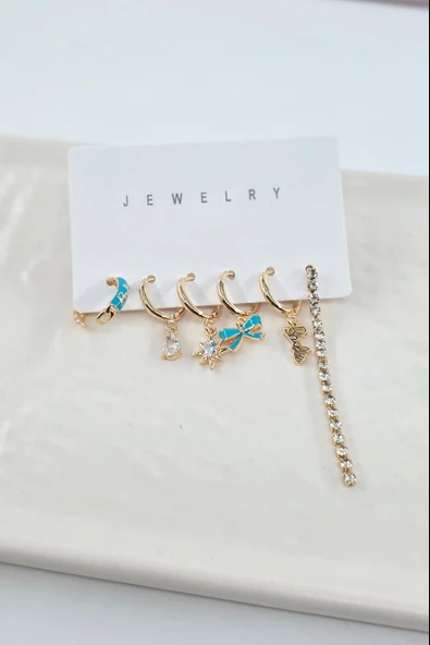 Kadın VIP Seri Zirkon Taşlı 6'lı Asimetrik Küpe Seti – Antialerjenik ürün görseli