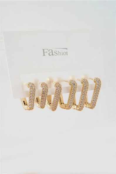 Kadın Vip Seri Zirkon Taşlı 3 Boy 6'lı Küpe Seti ürün görseli