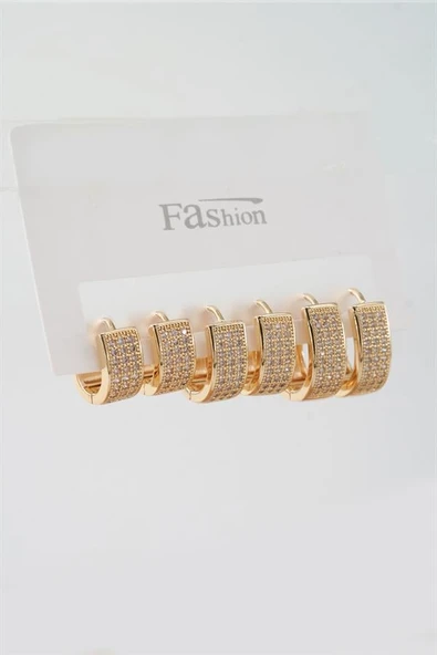 Kadın Vip Seri Zirkon Taşlı 3 Boy 6'lı Küpe Seti - Resim 2