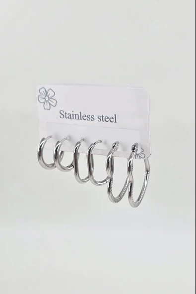 Kadın 316 L Paslanmaz Çelik Anti Alerjenik 6'lı Küpe Seti ürün görseli