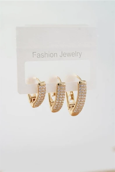 Kadın Vip Seri Zirkon Taşlı 3 Boy 3'lü Küpe Seti ürün görseli