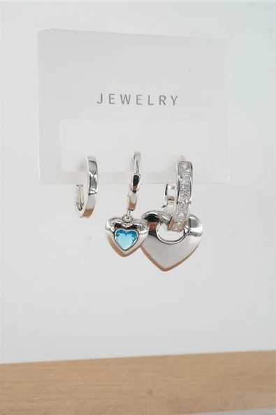 Kadın Vip Seri Baget Zirkon Taşlı Karışık Figürlü 3'lü Küpe  zrk00545 - Resim 2