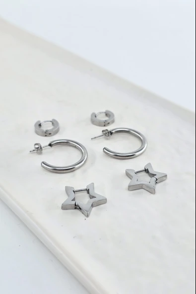 Kadın 316 L Paslanmaz Çelik Anti Alerjenik 6'lı Küpe Seti - Resim 4