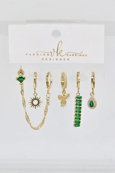 Kadın VIP Seri Zirkon Taşlı 6'lı Asimetrik Küpe Seti – Antialerjenik - Resim 2