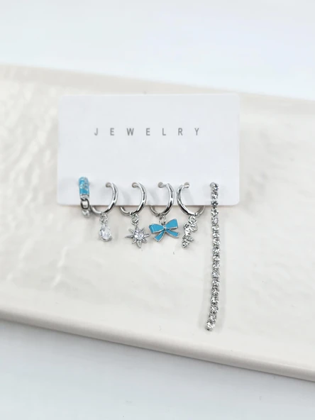 Kadın VIP Seri Zirkon Taşlı 6'lı Asimetrik Küpe Seti – Antialerjenik ürün görseli