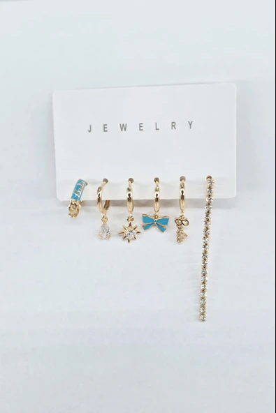 Kadın VIP Seri Zirkon Taşlı 6'lı Asimetrik Küpe Seti – Antialerjenik - Resim 3