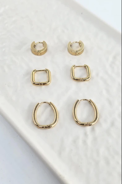 Kadın 316 L Paslanmaz Çelik Anti Alerjenik 6'lı Küpe Seti - Resim 2