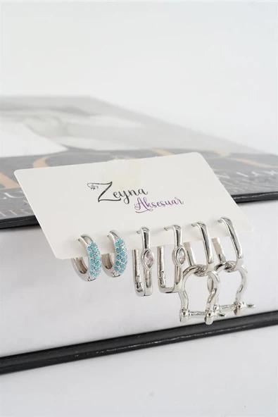 Kadın Vip Seri Zirkon Taşlı Karışık Figürlü 6'lı küpe Seti - Resim 2