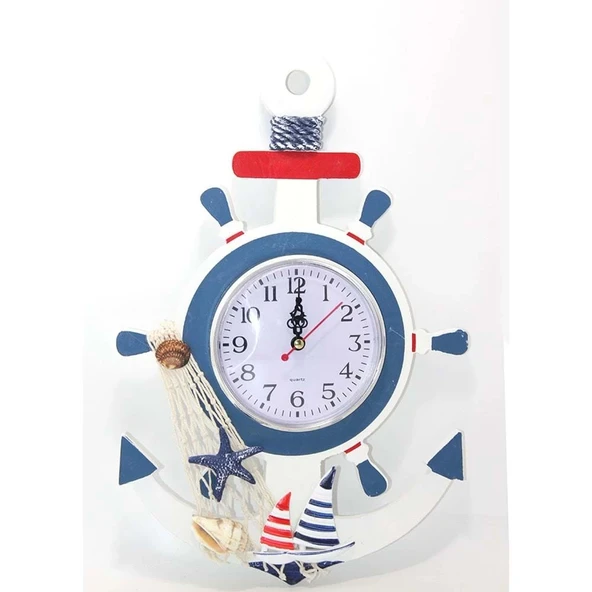 Ahşap Marin Dümenli Ve Çapa Tasarımı Saat - Resim 2