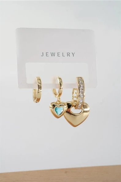 Kadın Vip Seri Baget Zirkon Taşlı Karışık Figürlü 3'lü Küpe  zrk00544 - Resim 2