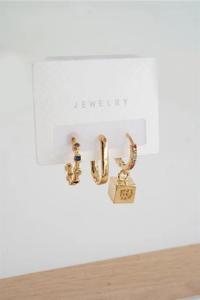 Kadın  Vip Seri Zirkon Taşlı 3'lü Küpe - Resim 2