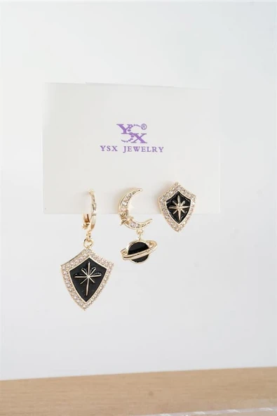 Kadın Vip Seri  Antialerjik Baget Zirkon Taşlı 3'lü Küpe ürün görseli