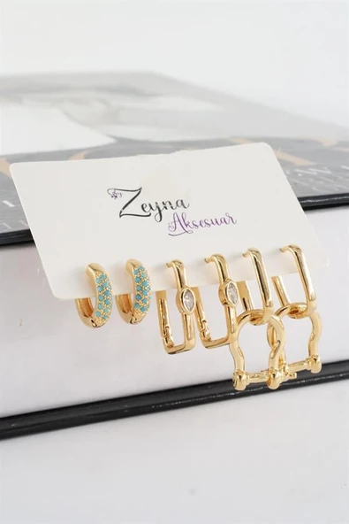 Kadın Vip Seri Zirkon Taşlı Karışık Figürlü 6'lı küpe Seti - Resim 2