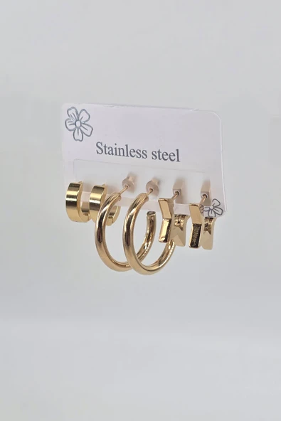 Kadın 316 L Paslanmaz Çelik Anti Alerjenik 6'lı Küpe Seti ürün görseli