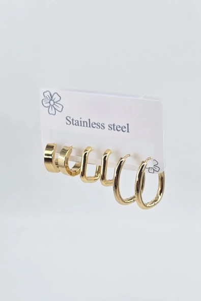 Kadın 316 L Paslanmaz Çelik Anti Alerjenik 6'lı Küpe Seti ürün görseli