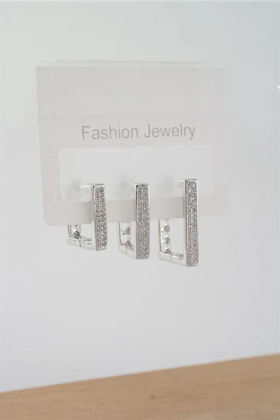 Kadın Vip Seri Zirkon Taşlı 3 Boy 3'lü Küpe Seti ürün görseli